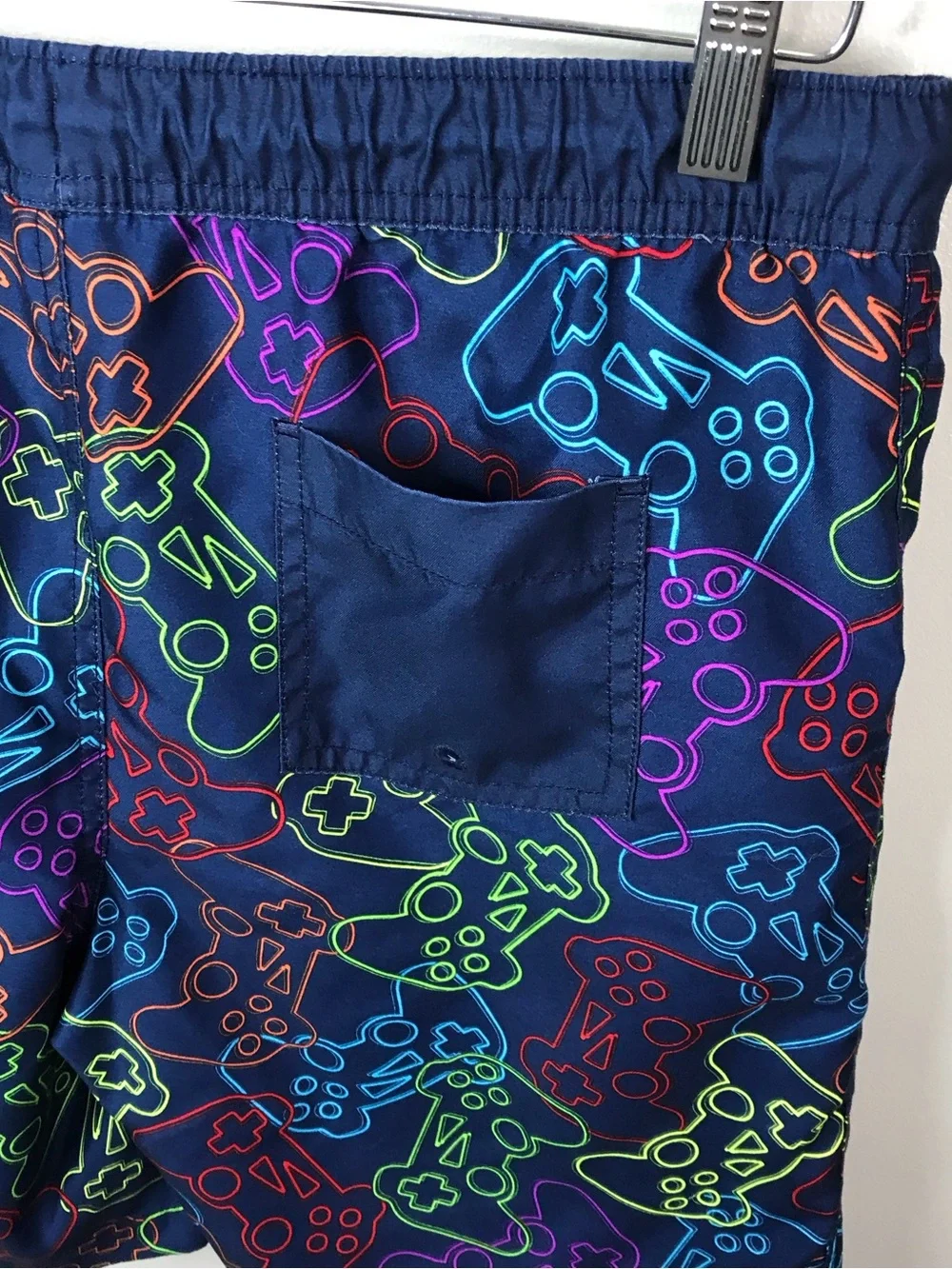 Lands' End Navy Swim Shorts with Neon Game Controller Print Boys Sz XL 14H-16H